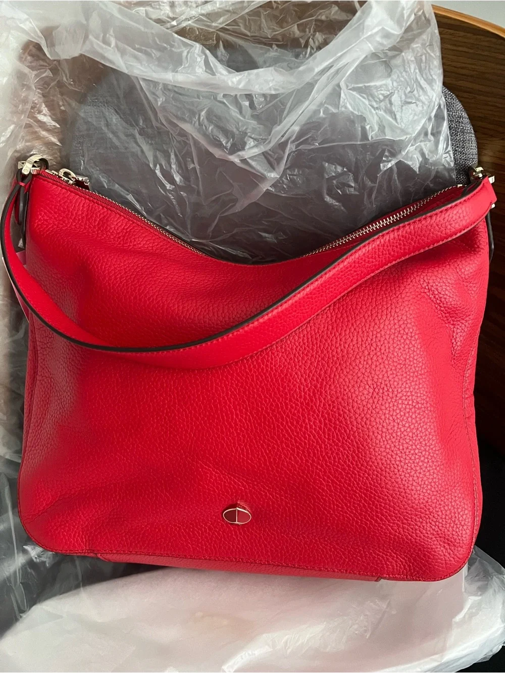 kate spade Red Pebbled Leather Shoulder Bag with Gold Accent